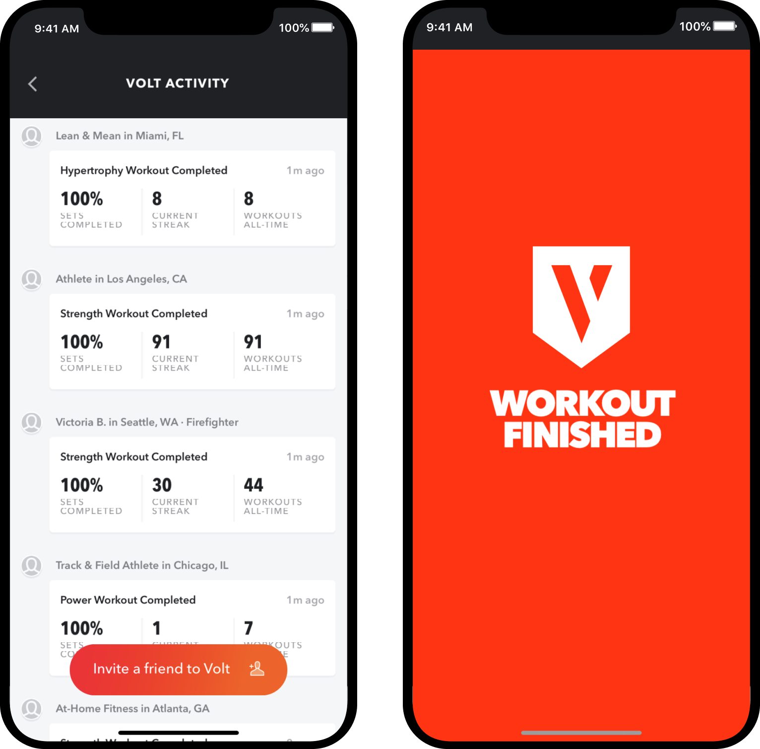 Two Phones - Volt Activity & Workout Finished